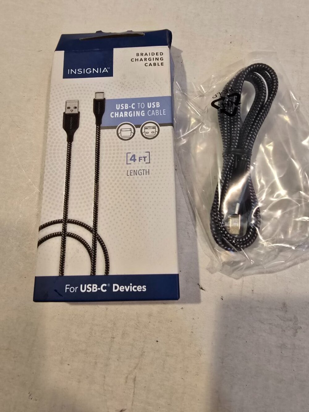 Charging Cord USB-C to USB Gray Braided 4 feet Insignia NEW in Box